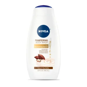 NIVEA Pampering Cocoa and Shea Butter Body Wash with Nourishing Serum, 20 fl. oz.